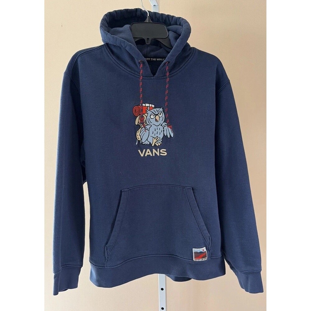 VANS Outdoor Club Pullover Hoodie Navy Owl Skater M Embroidered